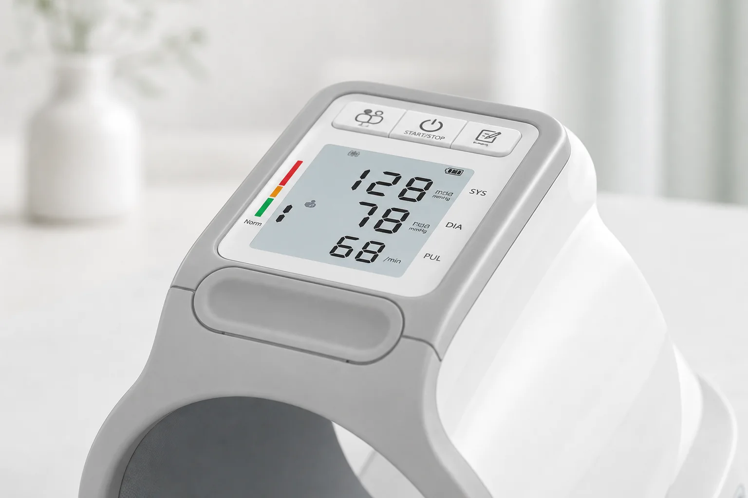 Close view of a completed blood pressure result on the CH-S693L display